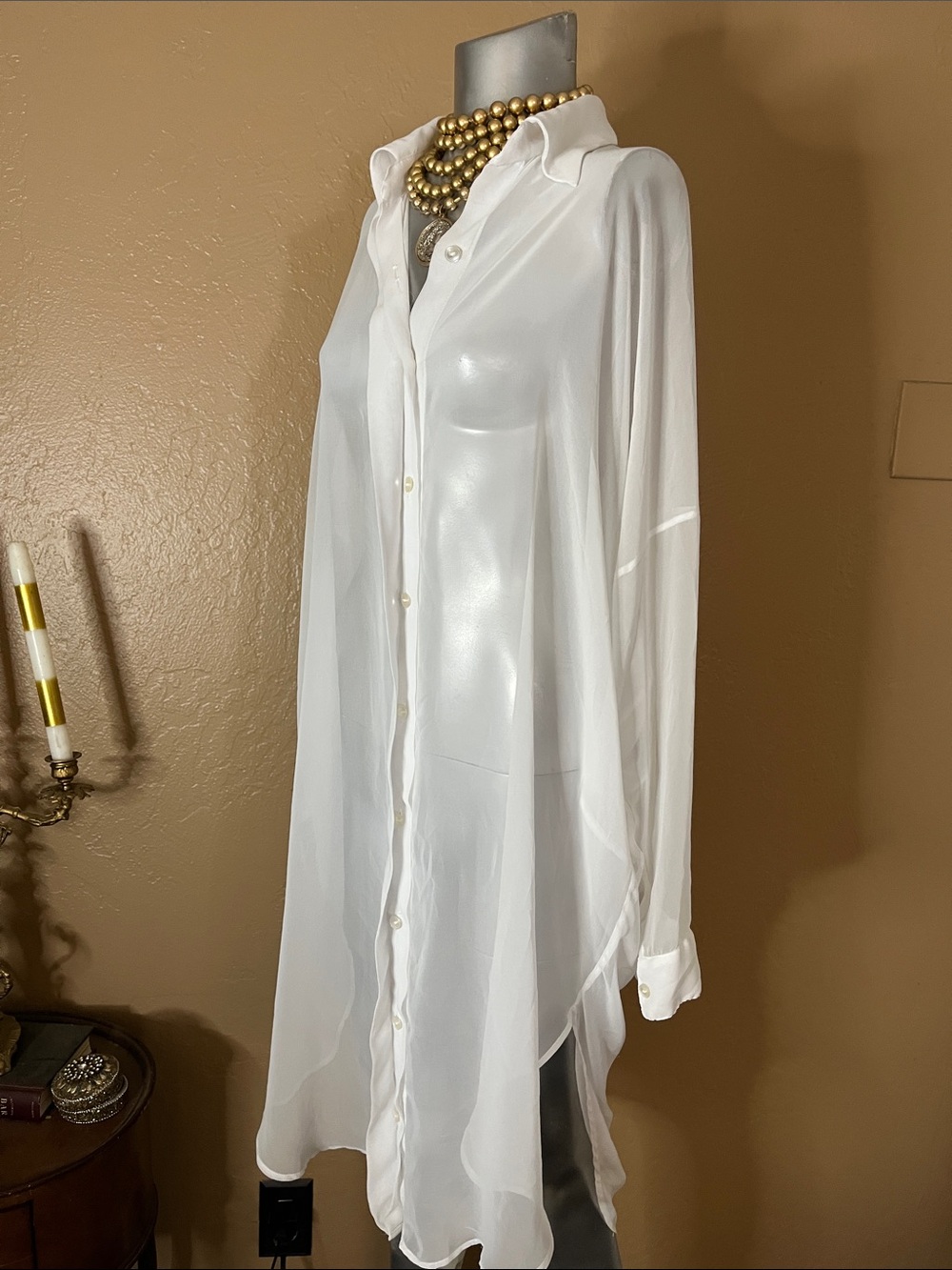 Vintage Norma Kamali Sheer Oversized Shirt Dress.  Sz 8